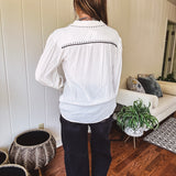 White Studded Contrast Piping L/S Blouse