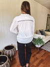 White Studded Contrast Piping L/S Blouse