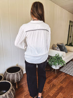 White Studded Contrast Piping L/S Blouse