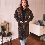 Animal Blocked Faux Fur Midi Coat