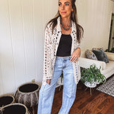 Natural Crochet Button Front Jacket