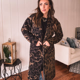 Animal Blocked Faux Fur Midi Coat