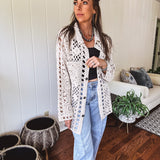 Natural Crochet Button Front Jacket