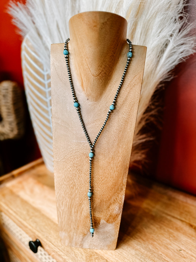Lariat Navajo Pearl + Turquoise Necklace