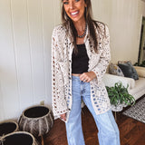 Natural Crochet Button Front Jacket