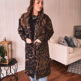 Animal Blocked Faux Fur Midi Coat
