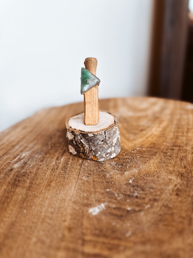 Chrysoprase Triangle Ring OOAK