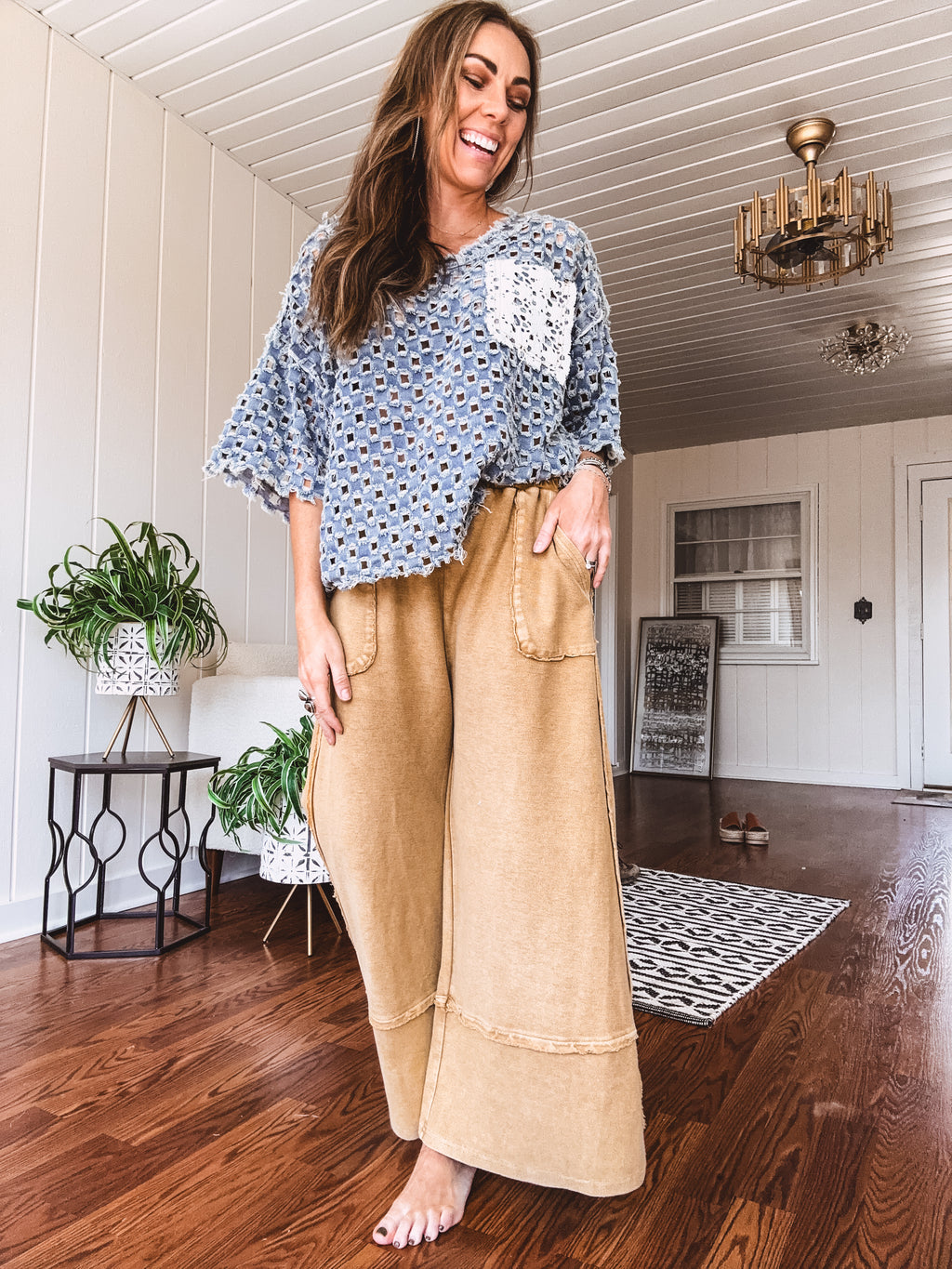 Washed Wide Leg Terry Knit Pant