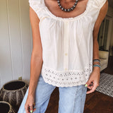 Oatmeal Eylet Lace Trim Button Detail Blouse
