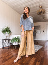 Washed Wide Leg Terry Knit Pant