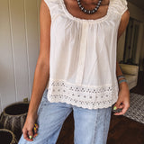 Oatmeal Eylet Lace Trim Button Detail Blouse