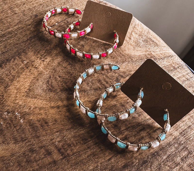 Pearl + Bead Gold Hoop
