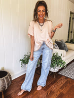 Almond Jersey Dolman with Crochet Shoulder Detail