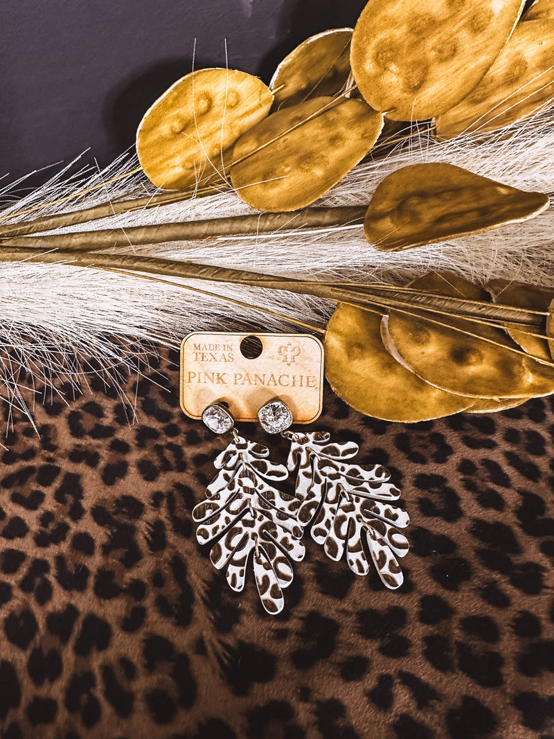 WHITE CHEETAH LEAF EARRING