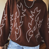 Chocolate Western Boot Stitch Pullover