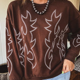 Chocolate Western Boot Stitch Pullover
