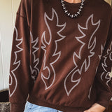 Chocolate Western Boot Stitch Pullover