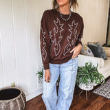 Chocolate Western Boot Stitch Pullover