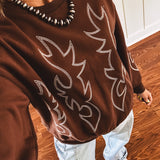 Chocolate Western Boot Stitch Pullover