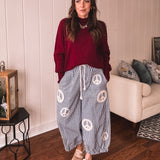 Black Peace Pinstripe Palazzo Pant