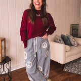Black Peace Pinstripe Palazzo Pant