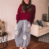 Black Peace Pinstripe Palazzo Pant