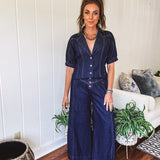 Dark Denim Western Style Button Front Pants