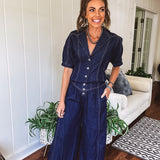 Dark Denim Western Style Button Front Pants