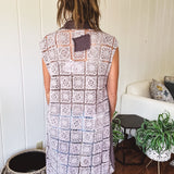Charcoal Vintage Wash Crochet Back Long Vest