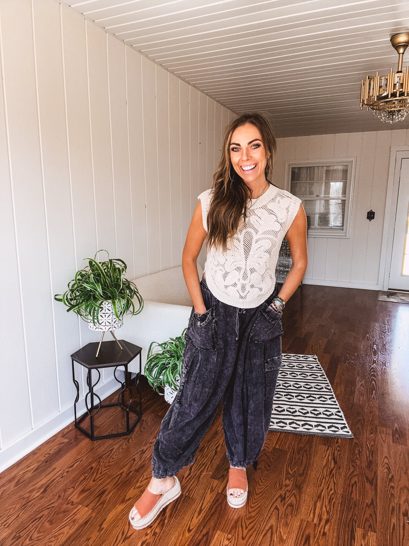 Washed Wide Leg Pocket Pant