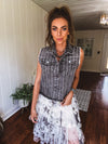 Washed Black Denim Rhinestone Vest