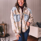 Chic Boho Jacquard Floral Jacket with Denim Contrast