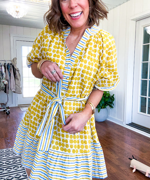 Merigold + Dusty Blue Dot + Stripe Mix Dress