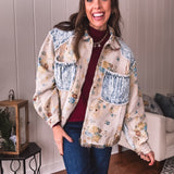 Chic Boho Jacquard Floral Jacket with Denim Contrast