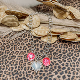 Glitzy Pink Puff Heart Necklace