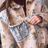 Chic Boho Jacquard Floral Jacket with Denim Contrast