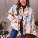 Chic Boho Jacquard Floral Jacket with Denim Contrast