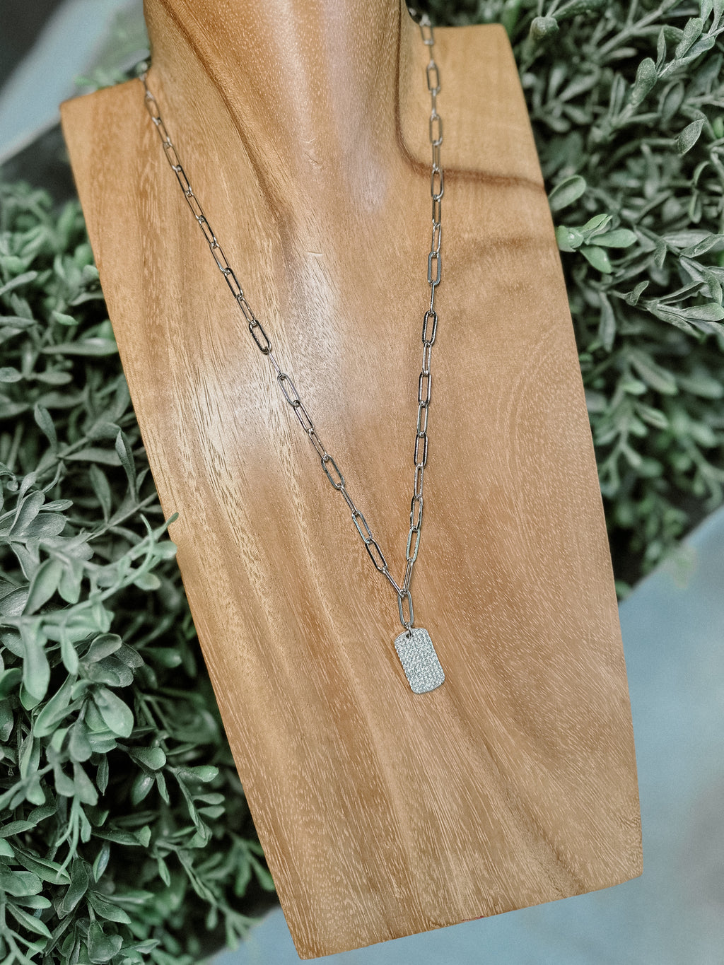 Pave Encrusted Tag Necklace