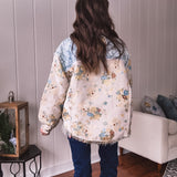 Chic Boho Jacquard Floral Jacket with Denim Contrast
