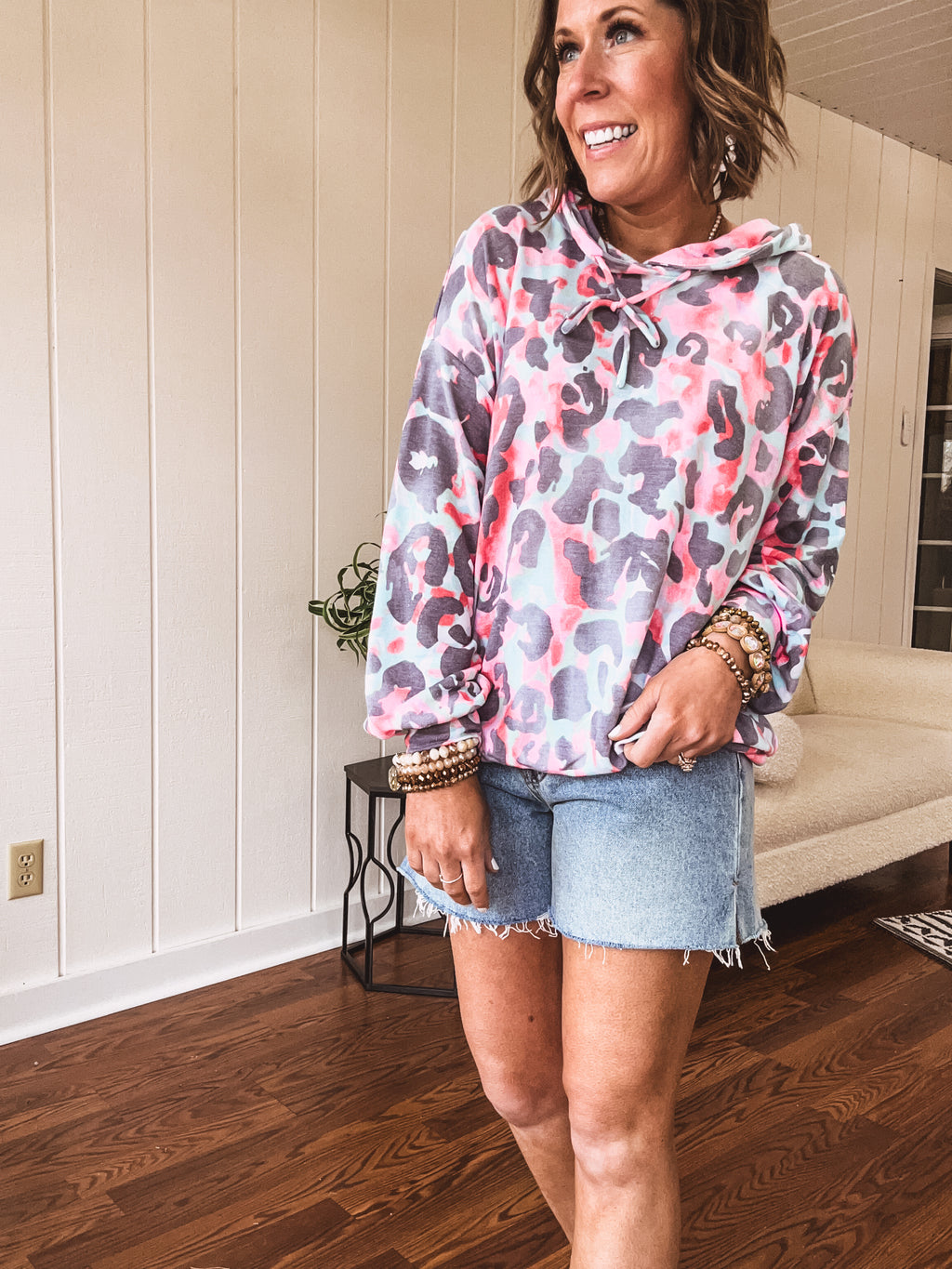Pink + Light Blue Cheetah Mix Hoodie