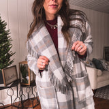 Grey + Cream Hartford Fringe Coat