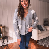 Grey + Ivory Puff Star Embroidered Cardigan