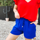 Royal Blue Elastic Shorts with Lining