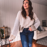 White Sand Woven Button Front Cardigan
