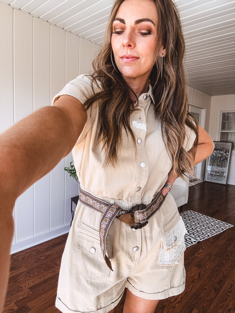 Sand Khaki Rolled Short Romper