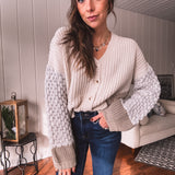 White Sand Woven Button Front Cardigan