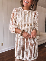 Oatmeal Open Knit Long Sleeve Crochet Sweater
