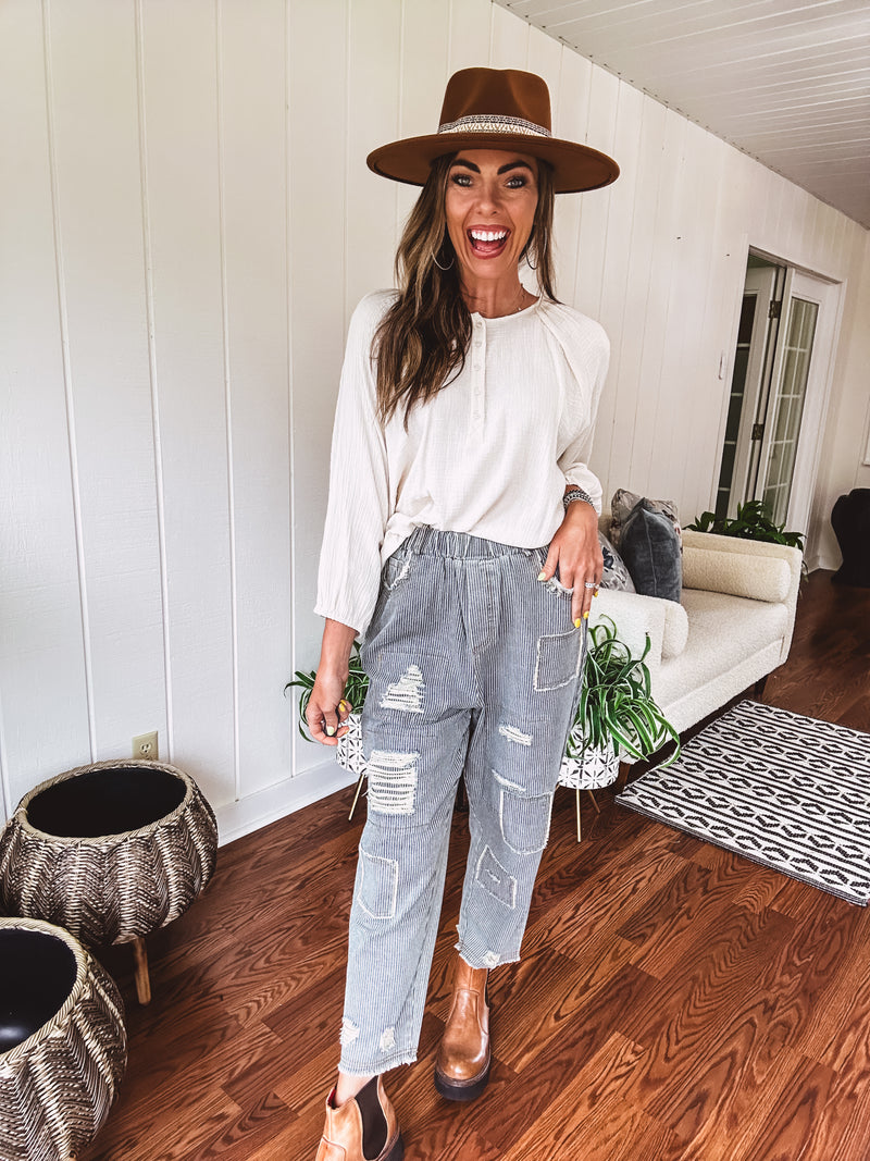 Always On The Road Stripe Crop Patch Pant