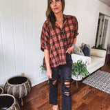 Dolman Cut Flannel 3/4 Sleeve Button Up