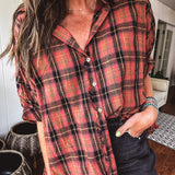 Dolman Cut Flannel 3/4 Sleeve Button Up
